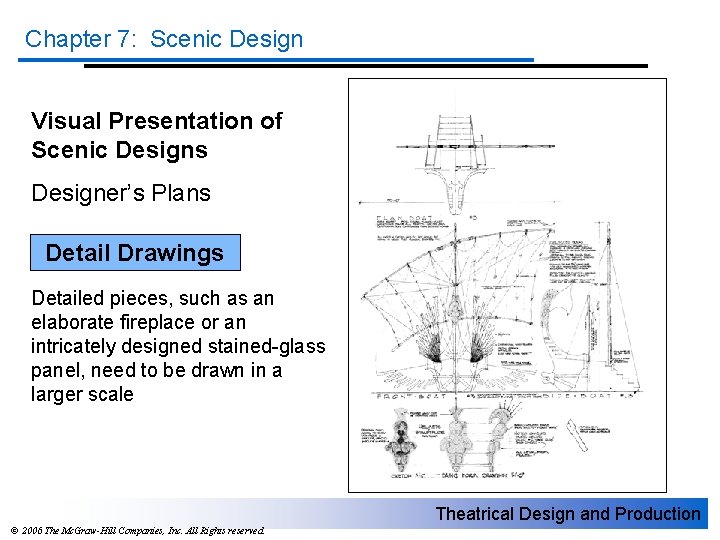 Chapter 7: Scenic Design Visual Presentation of Scenic Designs Designer’s Plans Detail Drawings Detailed