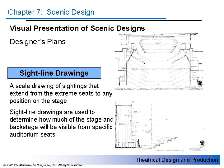 Chapter 7: Scenic Design Visual Presentation of Scenic Designs Designer’s Plans Sight-line Drawings A