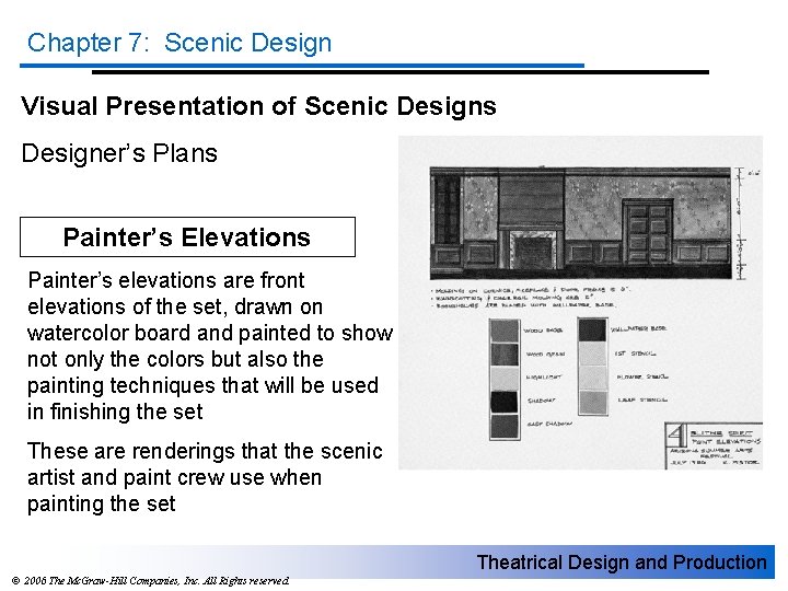 Chapter 7: Scenic Design Visual Presentation of Scenic Designs Designer’s Plans Painter’s Elevations Painter’s