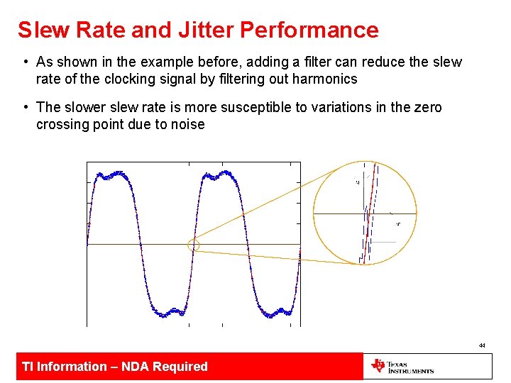 Slew Rate and Jitter Performance • As shown in the example before, adding a