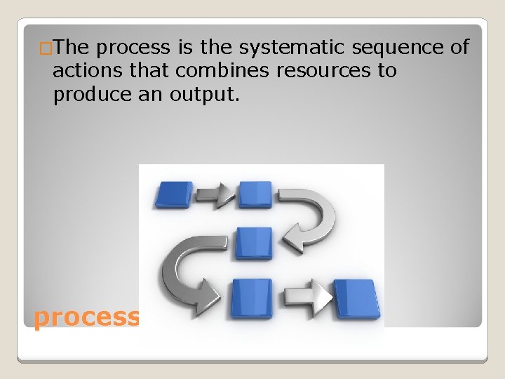 �The process is the systematic sequence of actions that combines resources to produce an