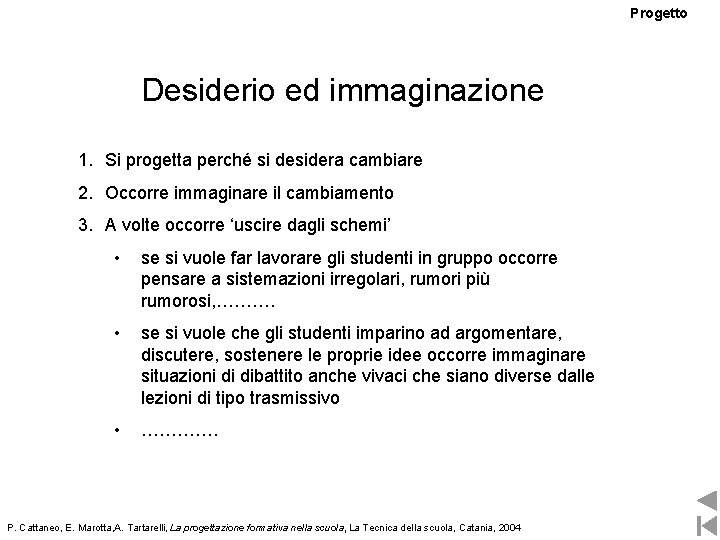 Progetto Desiderio ed immaginazione 1. Si progetta perché si desidera cambiare 2. Occorre immaginare