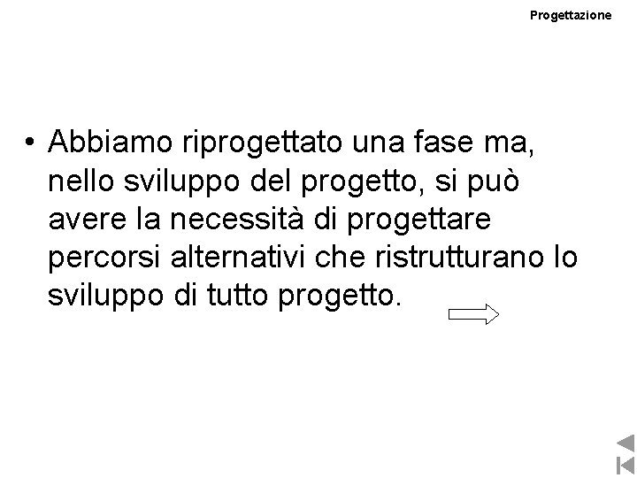 Progettazione • Abbiamo riprogettato una fase ma, nello sviluppo del progetto, si può avere