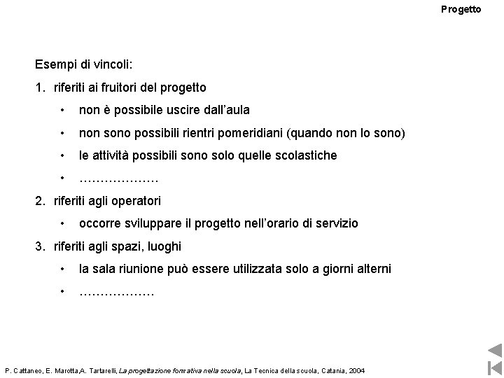 Progetto Esempi di vincoli: 1. riferiti ai fruitori del progetto • non è possibile Progetto Esempi di vincoli: 1. riferiti ai fruitori del progetto • non è possibile
