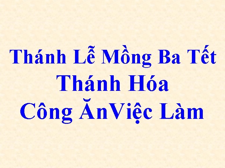 Thánh Lễ Mồng Ba Tết Thánh Hóa Công Ăn. Việc Làm 