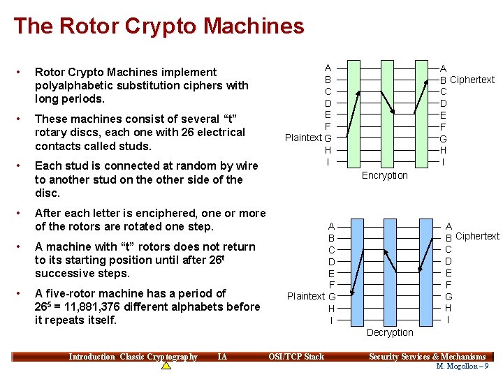 The Rotor Crypto Machines • Rotor Crypto Machines implement polyalphabetic substitution ciphers with long