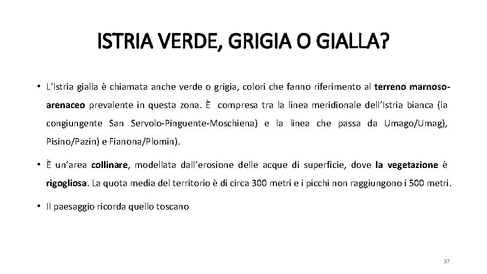 ISTRIA VERDE, GRIGIA O GIALLA? • L’Istria gialla è chiamata anche verde o grigia,