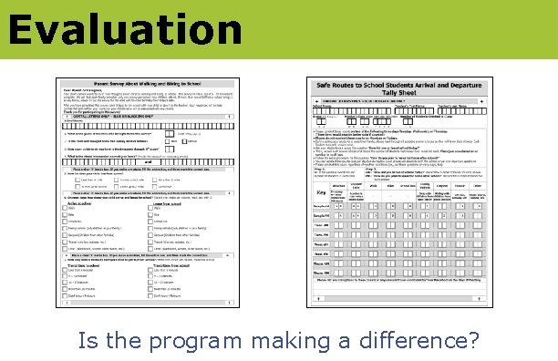 Evaluation Is the program making a difference? 