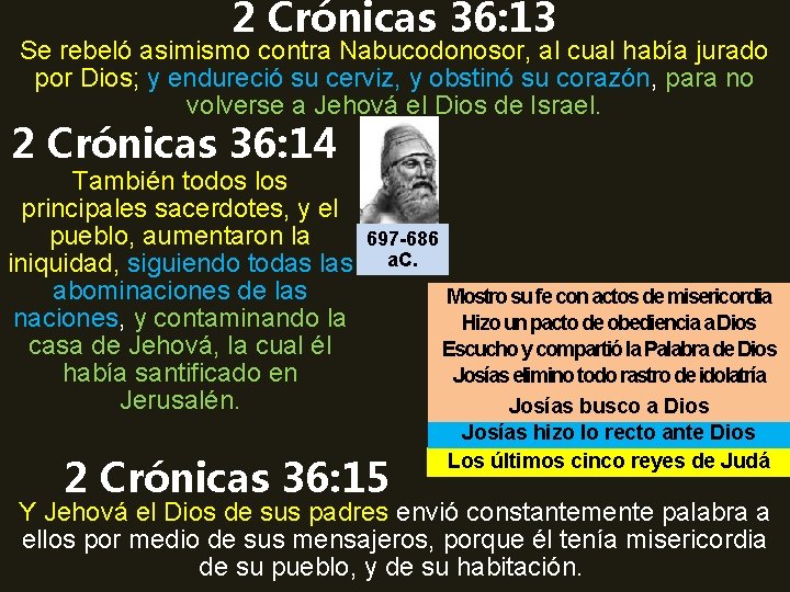 2 Crónicas 36: 13 Se rebeló asimismo contra Nabucodonosor, al cual había jurado por