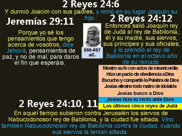 2 Reyes 24: 6 Y durmió Joacim con sus padres, y reinó en su