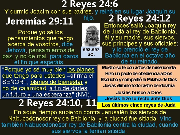 2 Reyes 24: 6 Y durmió Joacim con sus padres, y reinó en su