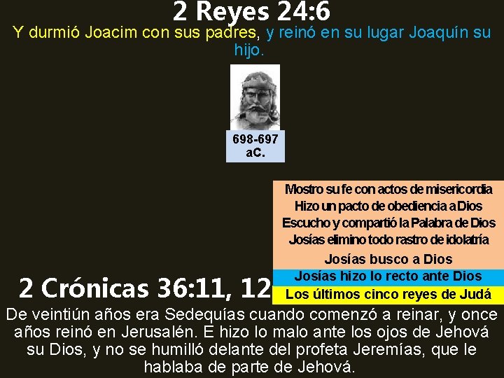 2 Reyes 24: 6 Y durmió Joacim con sus padres, y reinó en su