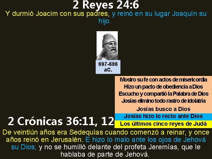 2 Reyes 24: 6 Y durmió Joacim con sus padres, y reinó en su