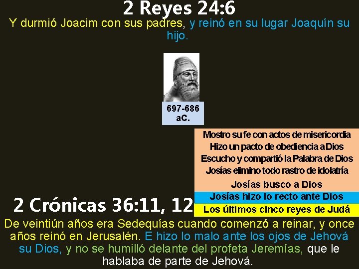 2 Reyes 24: 6 Y durmió Joacim con sus padres, y reinó en su