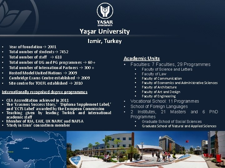 Yaşar University • • Izmir, Turkey Year of foundation 2001 Total number of students