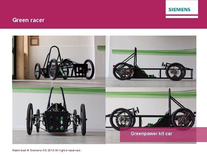 Green racer Greenpower kit car Restricted © Siemens AG 2013 All rights reserved. 