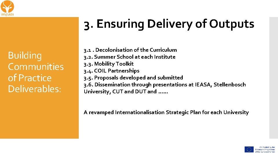 3. Ensuring Delivery of Outputs Building Communities of Practice Deliverables: 3. 1. Decolonisation of
