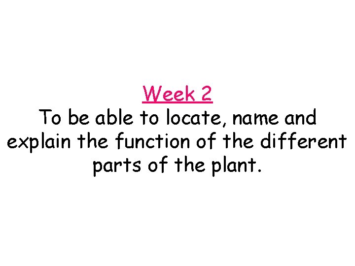 Week 2 To be able to locate, name and explain the function of the