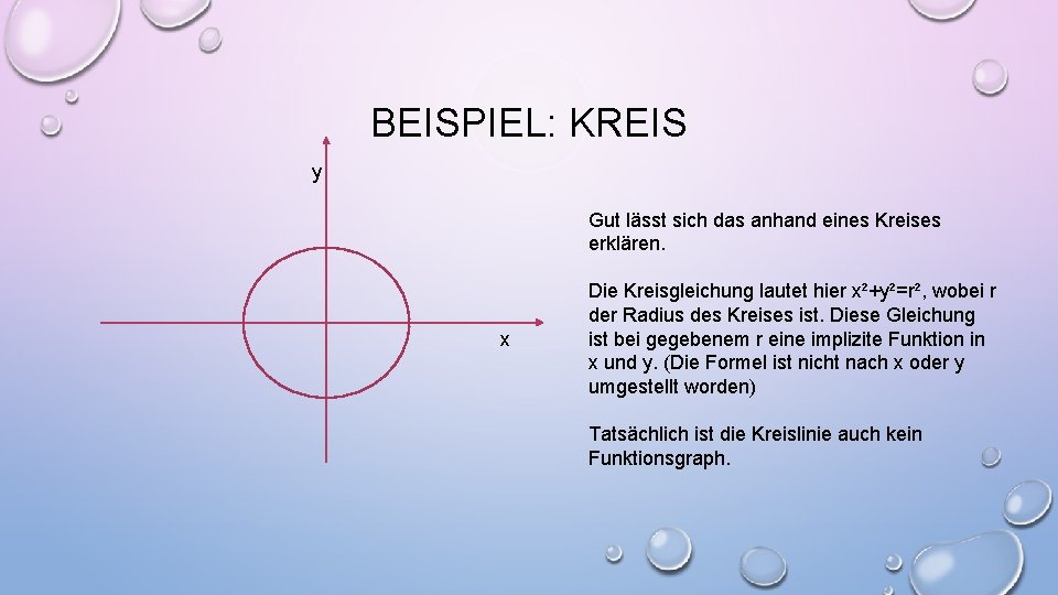 BEISPIEL: KREIS y Gut lässt sich das anhand eines Kreises erklären. x Die Kreisgleichung