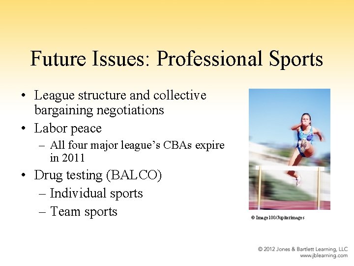 Future Issues: Professional Sports • League structure and collective bargaining negotiations • Labor peace