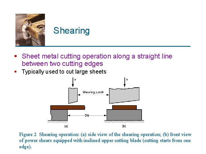 Shearing § Sheet metal cutting operation along a straight line between two cutting edges