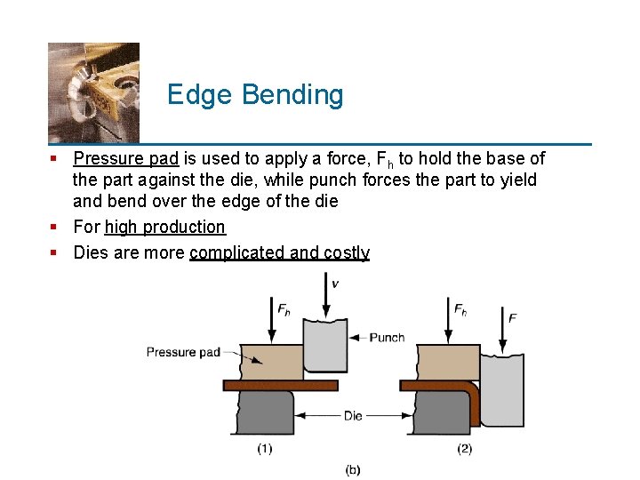 Edge Bending § Pressure pad is used to apply a force, Fh to hold