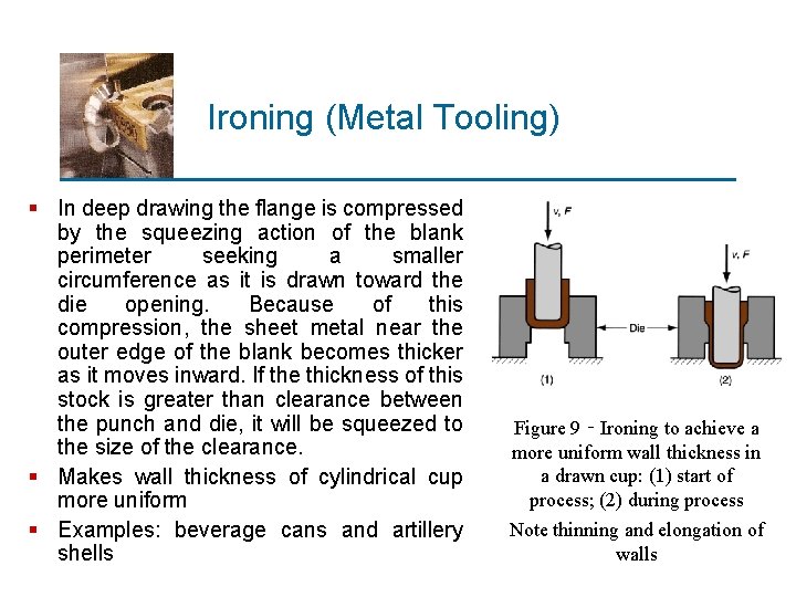 Ironing (Metal Tooling) § In deep drawing the flange is compressed by the squeezing