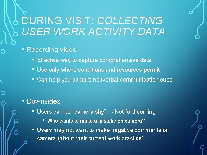 DURING VISIT: COLLECTING USER WORK ACTIVITY DATA • Recording video • • • Effective