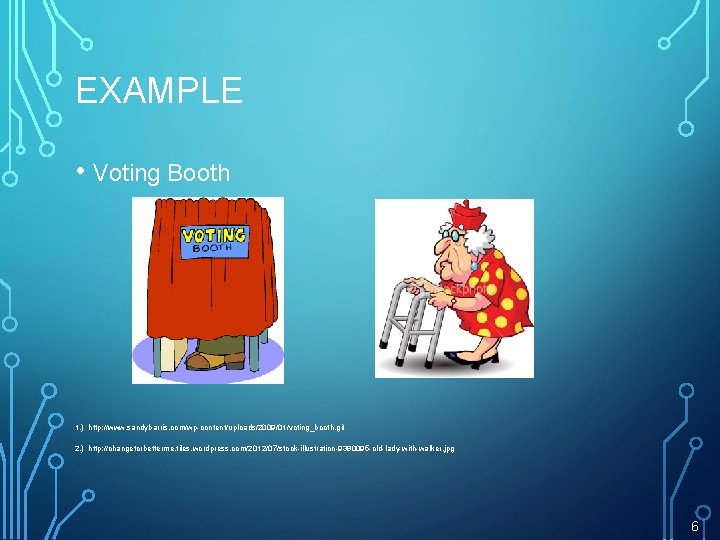 EXAMPLE • Voting Booth 1. ) http: //www. sandybarris. com/wp-content/uploads/2009/01/voting_booth. gif 2. ) http: