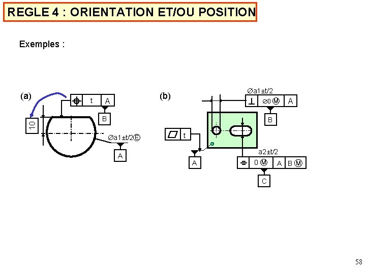 REGLE 4 : ORIENTATION ET/OU POSITION Exemples : 10 (a) t a 1±t/2 0