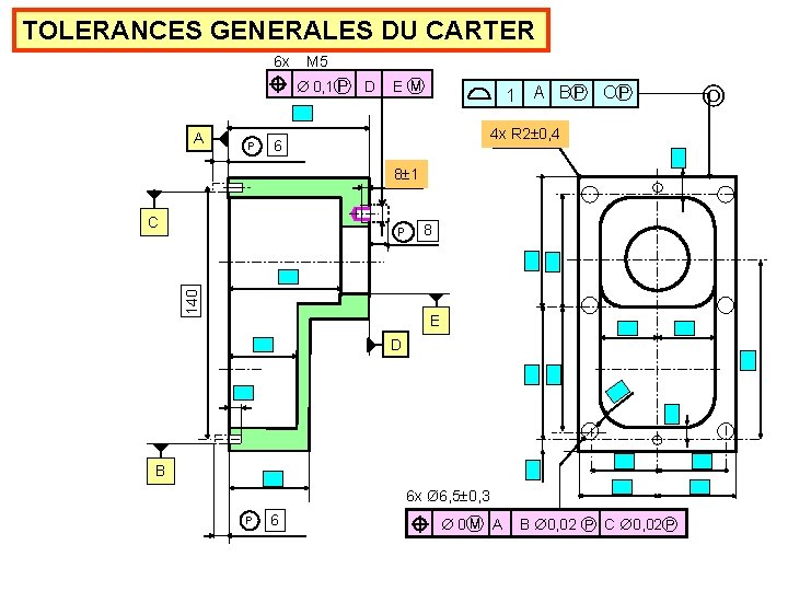 TOLERANCES GENERALES DU CARTER 6 x M 5 0, 1Ⓟ D A P EⓂ