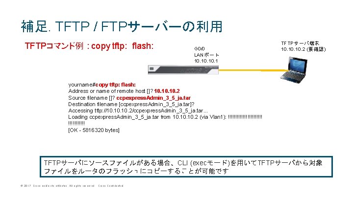 補足. TFTP / FTPサーバーの利用 TFTPコマンド例 : copy tftp: flash: G 0/0 LANポート 10. 10. 補足. TFTP / FTPサーバーの利用 TFTPコマンド例 : copy tftp: flash: G 0/0 LANポート 10. 10.
