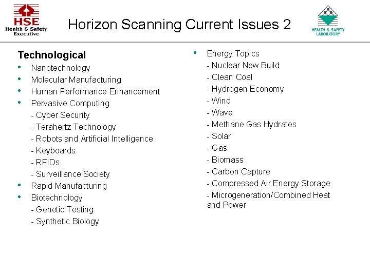 Horizon Scanning Current Issues 2 Technological • • • Nanotechnology Molecular Manufacturing Human Performance Horizon Scanning Current Issues 2 Technological • • • Nanotechnology Molecular Manufacturing Human Performance