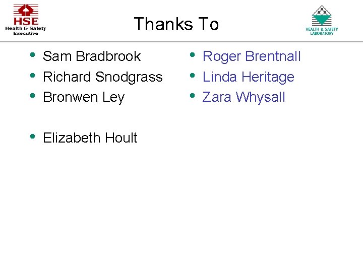 Thanks To • • • Sam Bradbrook Richard Snodgrass Bronwen Ley • Elizabeth Hoult Thanks To • • • Sam Bradbrook Richard Snodgrass Bronwen Ley • Elizabeth Hoult