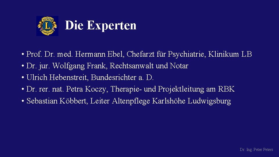 Die Experten • Prof. Dr. med. Hermann Ebel, Chefarzt für Psychiatrie, Klinikum LB •
