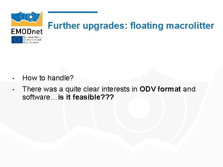 Further upgrades: floating macrolitter • • How to handle? There was a quite clear