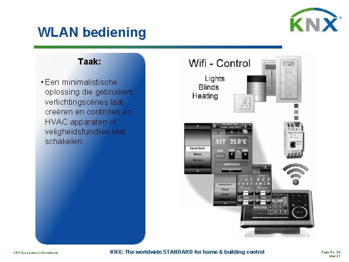 WLAN bediening Taak: • Een minimalistische oplossing die gebruikers verlichtingscènes laat creëren en controlen