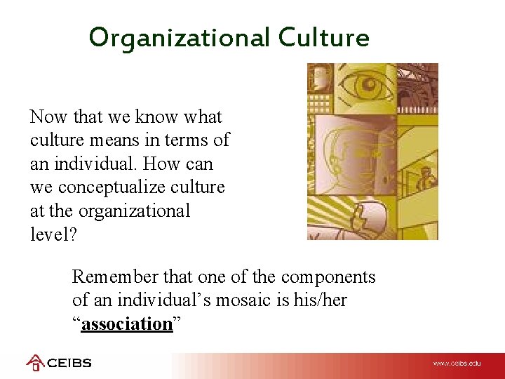 Organizational Culture Now that we know what culture means in terms of an individual.