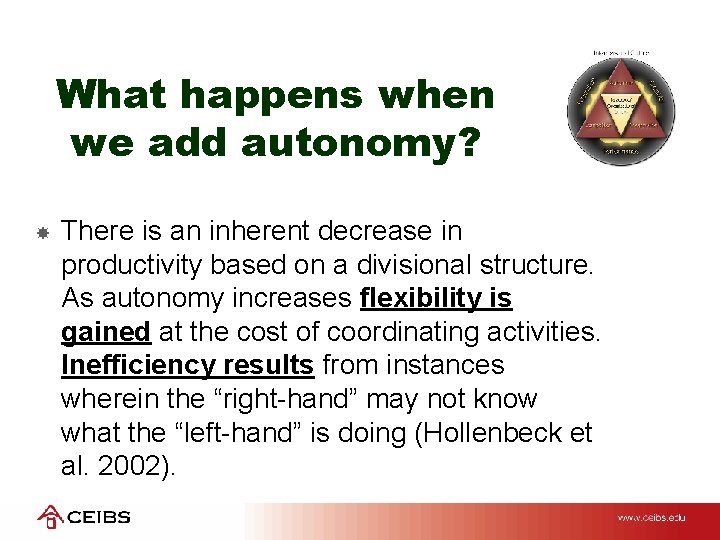 What happens when we add autonomy? There is an inherent decrease in productivity based