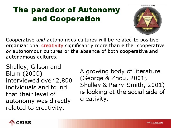 The paradox of Autonomy and Cooperation Cooperative and autonomous cultures will be related to