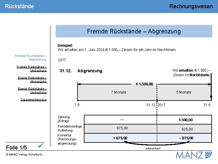 Rückstände Rechnungswesen Fremde Rückstände – Abgrenzung Beispiel: Wir erhalten am 1. Juni 2018 €