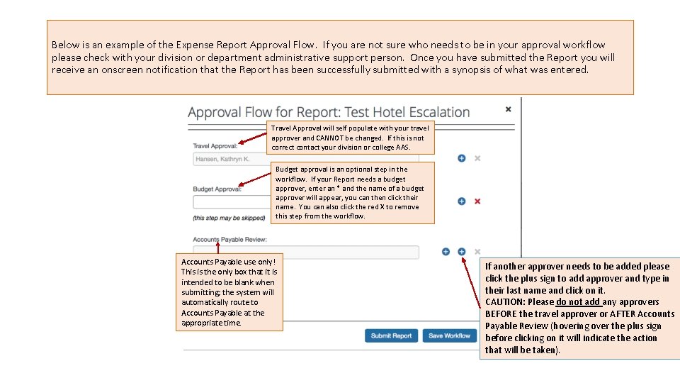 Below is an example of the Expense Report Approval Flow. If you are not