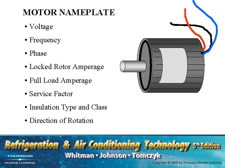 MOTOR NAMEPLATE • Voltage • Frequency • Phase • Locked Rotor Amperage • Full MOTOR NAMEPLATE • Voltage • Frequency • Phase • Locked Rotor Amperage • Full