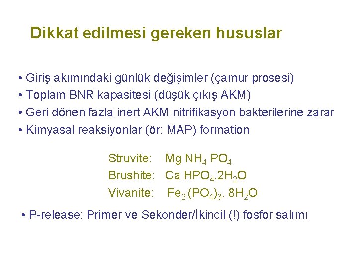 Dikkat edilmesi gereken hususlar • Giriş akımındaki günlük değişimler (çamur prosesi) • Toplam BNR