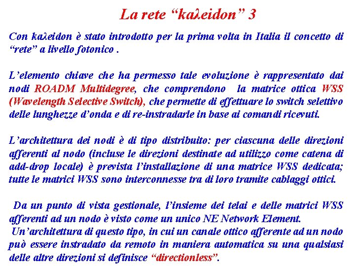 La rete “kaλeidon” 3 Con kaλeidon è stato introdotto per la prima volta in