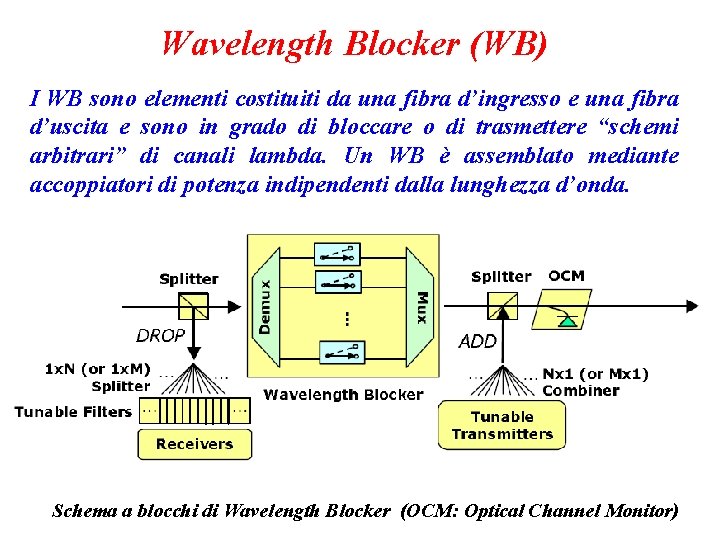 Wavelength Blocker (WB) I WB sono elementi costituiti da una fibra d’ingresso e una