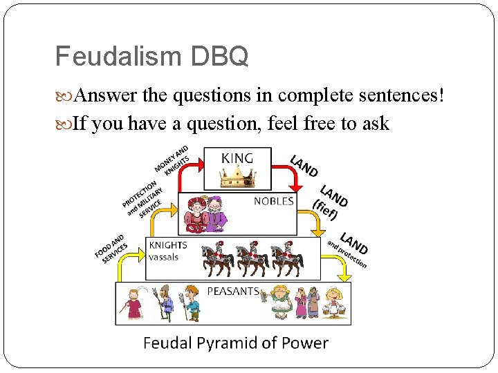 Feudalism DBQ Answer the questions in complete sentences! If you have a question, feel