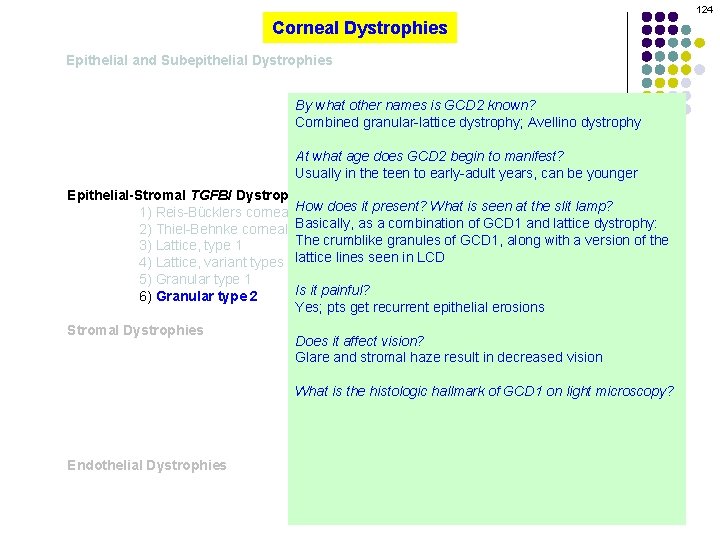 124 Corneal Dystrophies Epithelial and Subepithelial Dystrophies By what other names is GCD 2