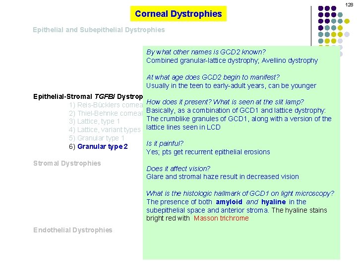 128 Corneal Dystrophies Epithelial and Subepithelial Dystrophies By what other names is GCD 2