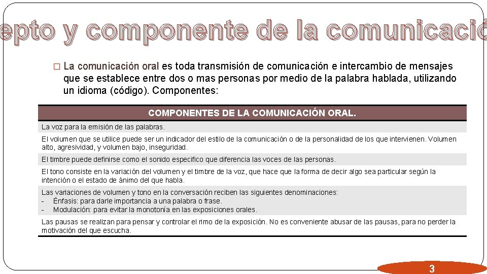epto y componente de la comunicació � La comunicación oral es toda transmisión de epto y componente de la comunicació � La comunicación oral es toda transmisión de